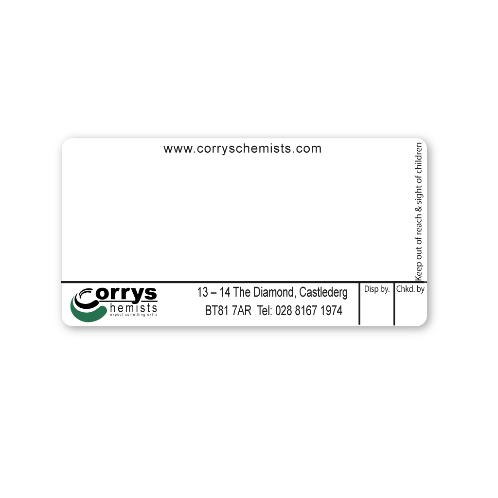 Corrys Chemists Castlederg Labels | EMT Healthcare